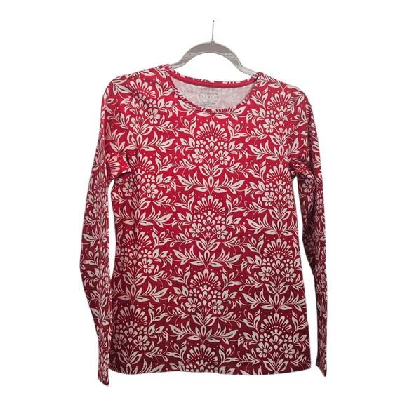 Talbots The Talbots Tee Womens XS Shirt L/S Floral Red White Stretch Casual - Picture 1 of 7